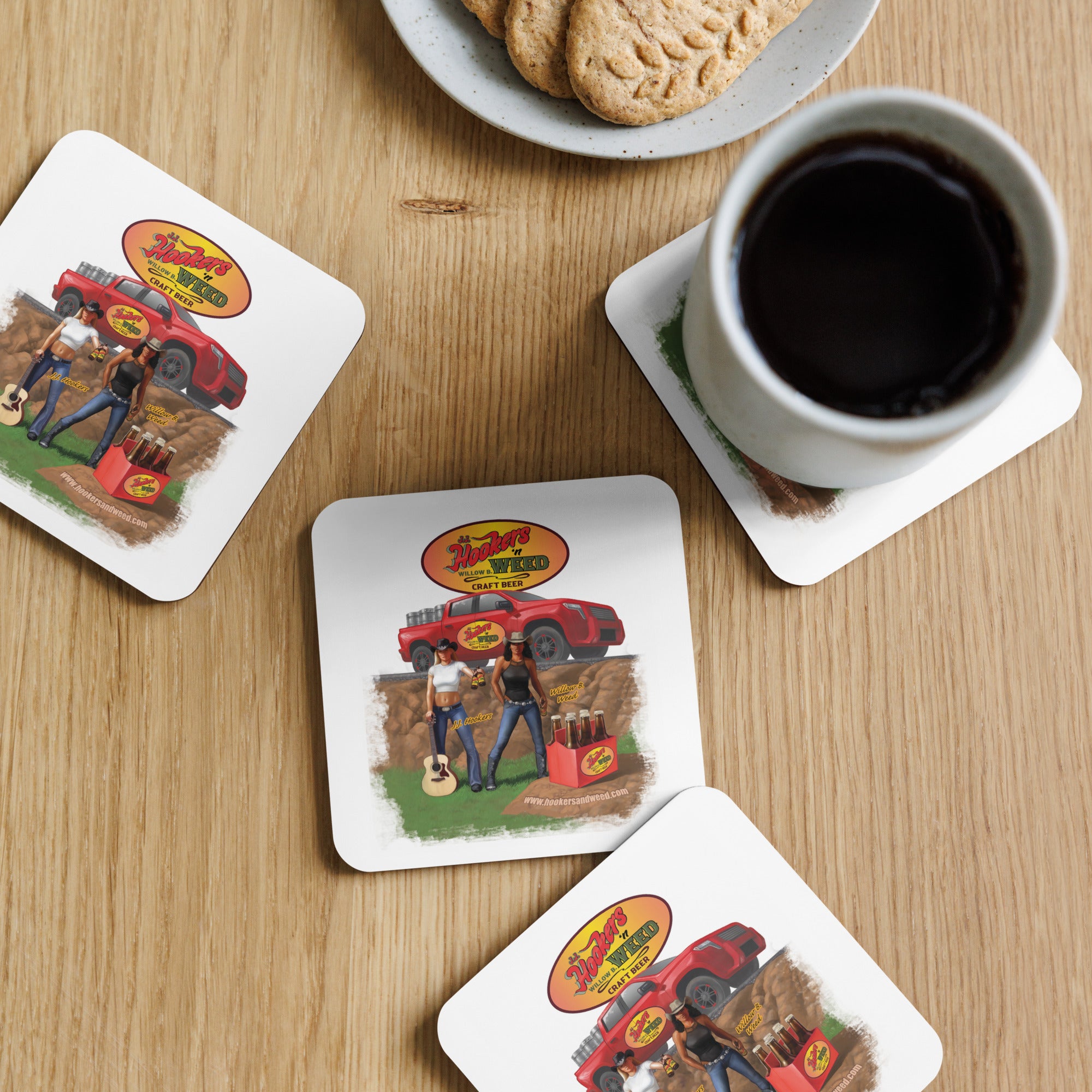 Hookers 'n Weed Cork-Back Coaster